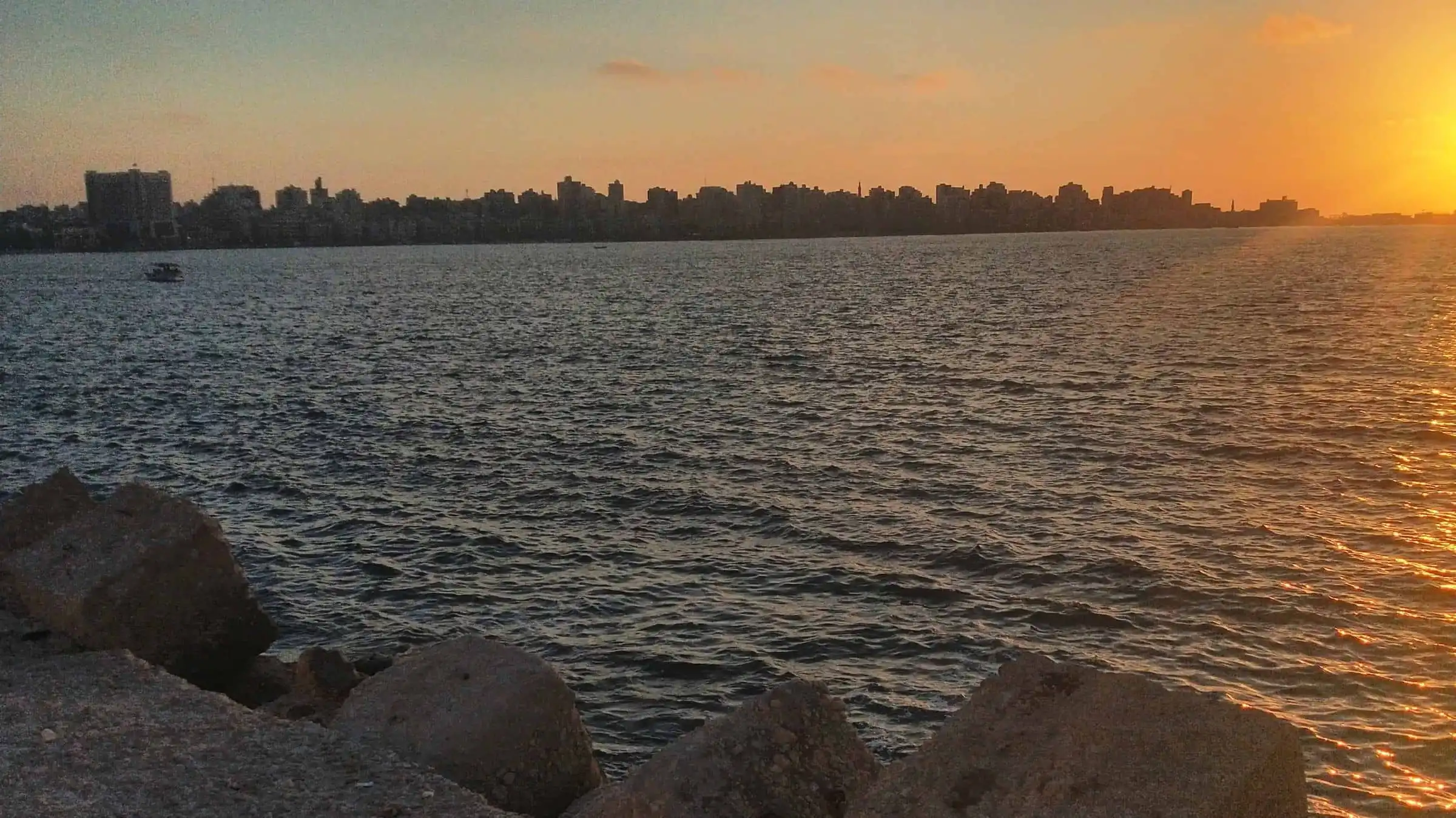 sea with sunset in alexandria, egypt.